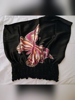 Body Central Black Satin One Shoulder Butterfly Top